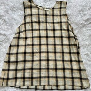 J. JILL Sleeveless Cream and Black Plaid Tank Top Size Large Crossover Back